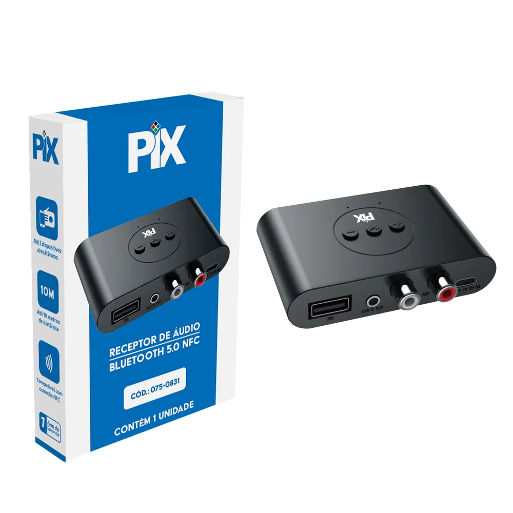 Adaptador e Receptor de Audio Bluetooth Pix USB / P2 / RCA (075-0381) - Image 2